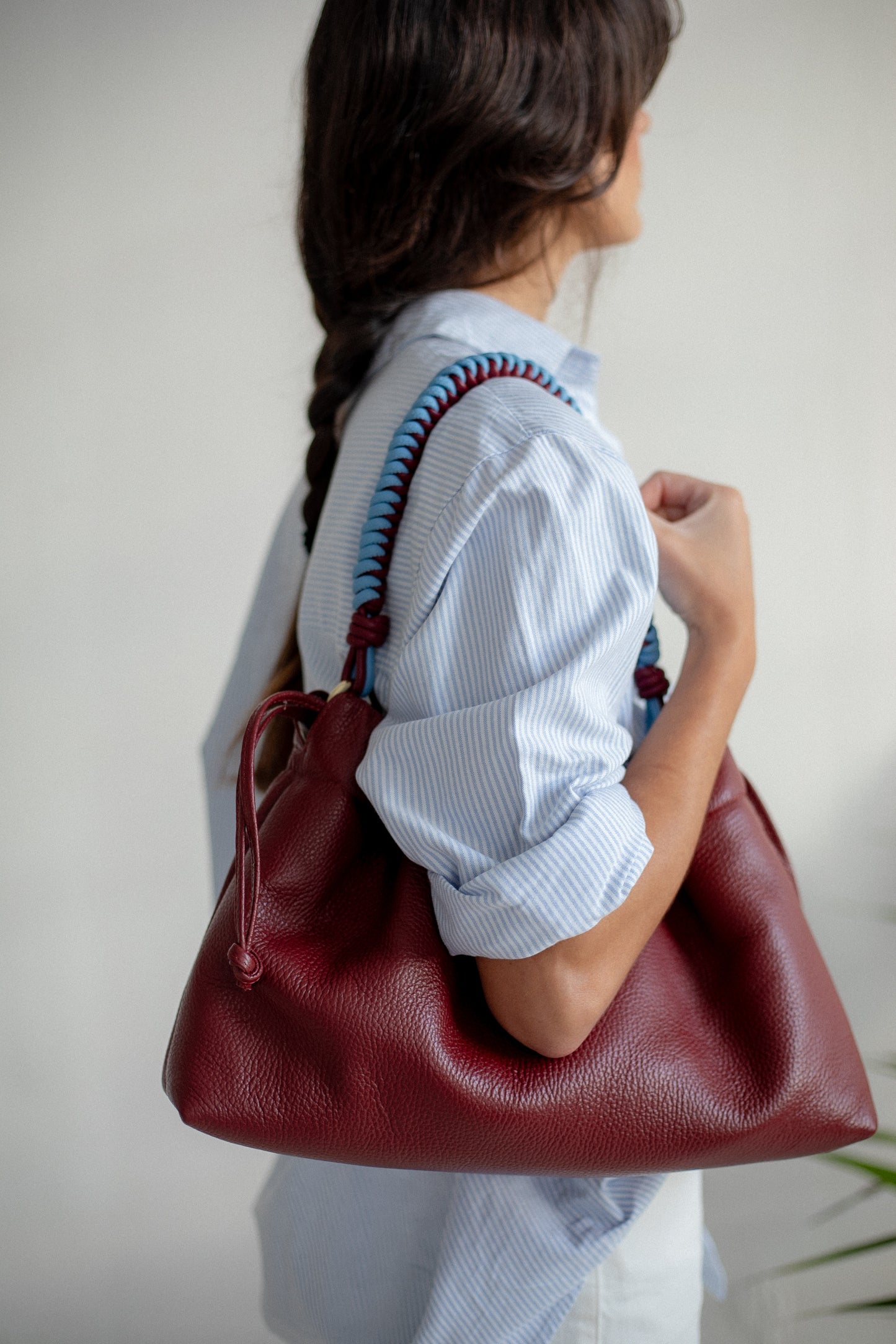 Leather strap burgundy and sky