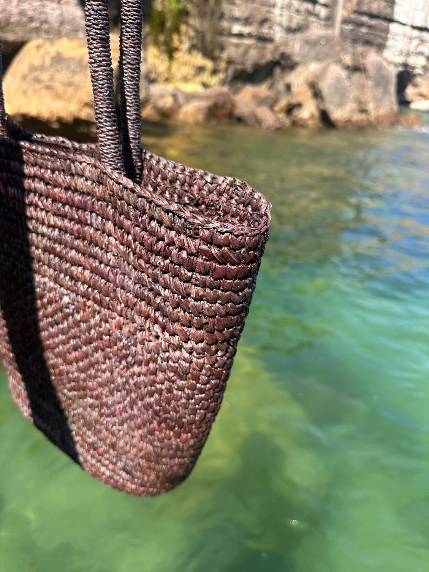 Brown Raffia Basket Bag