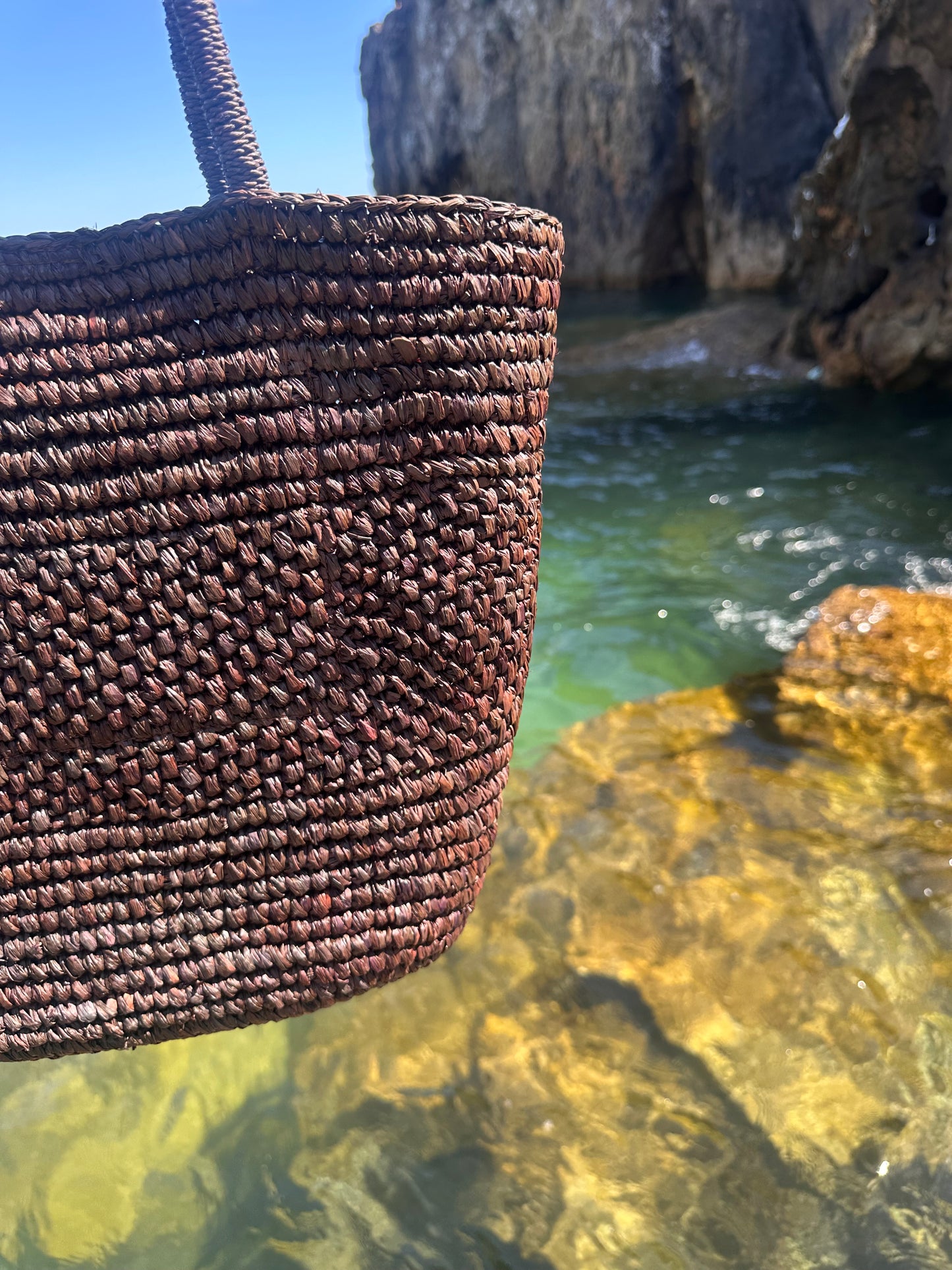 Brown Raffia Basket Bag