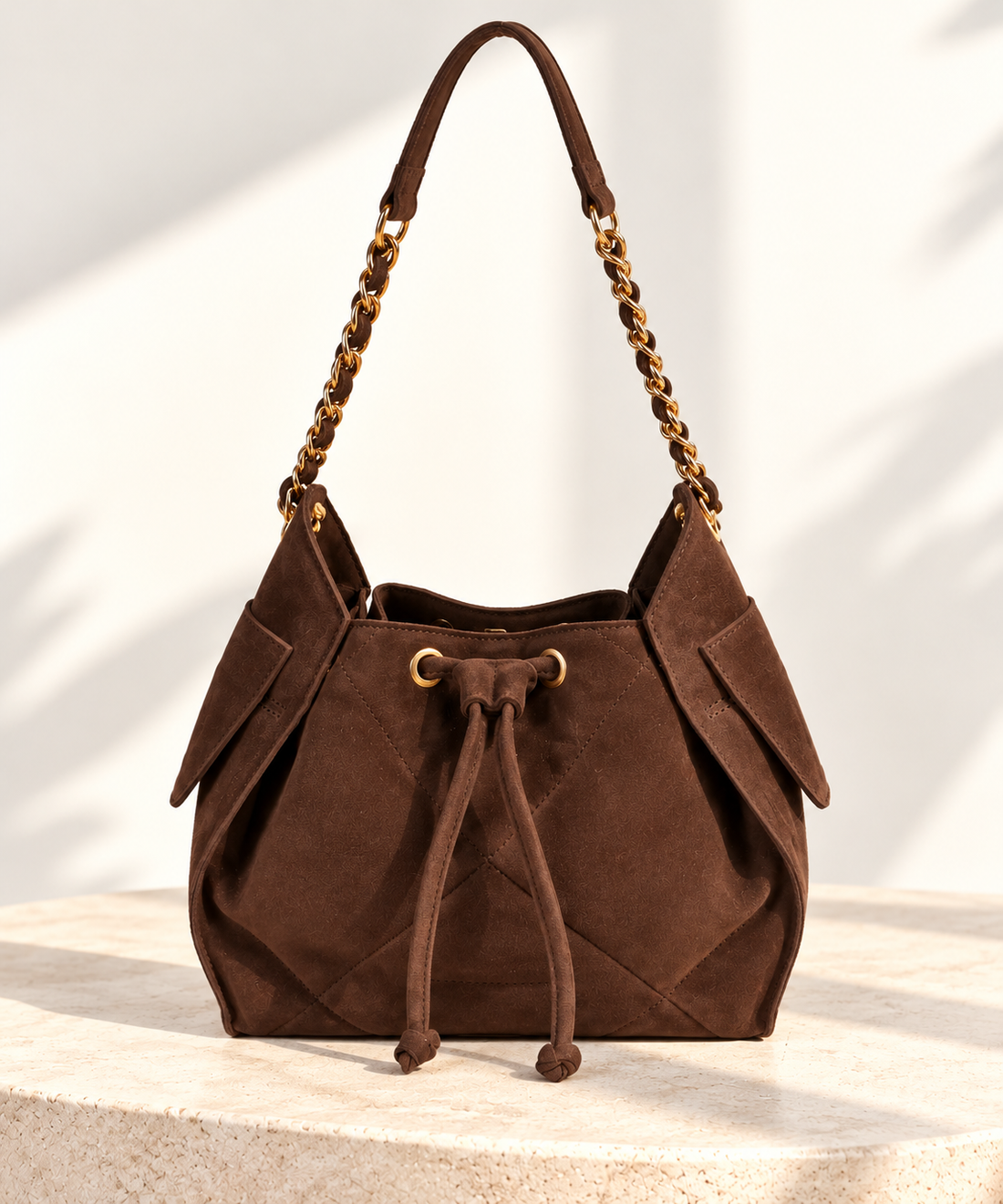 Sienna Suede Bucket Bag - Brown