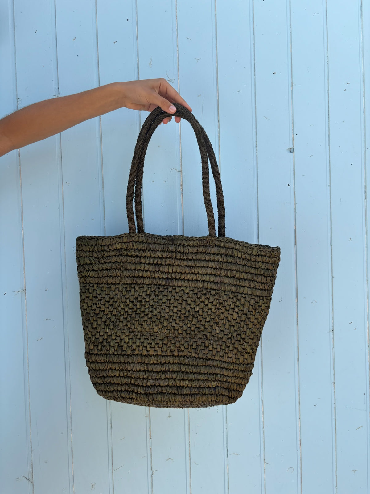 Olive Raffia Basket Bag
