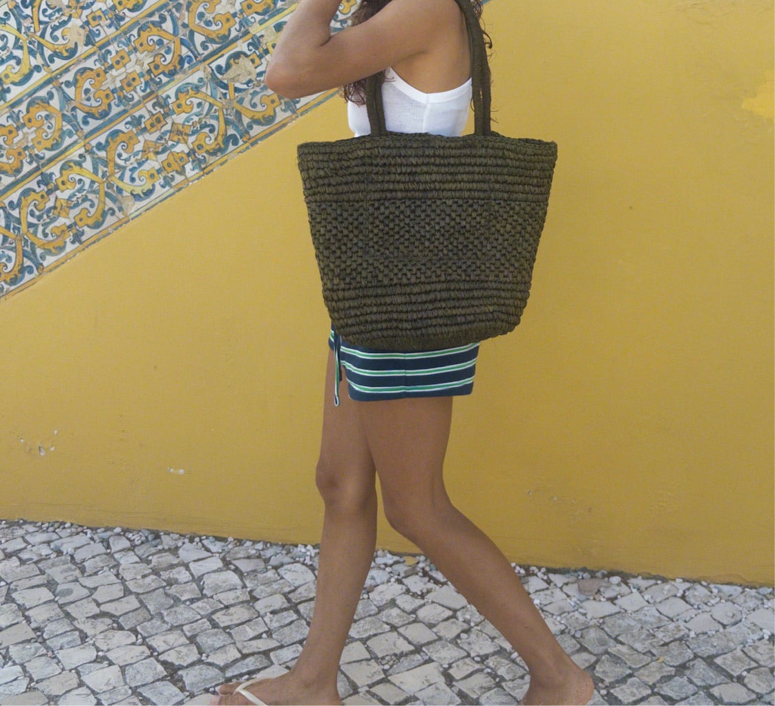 Olive Raffia Basket Bag