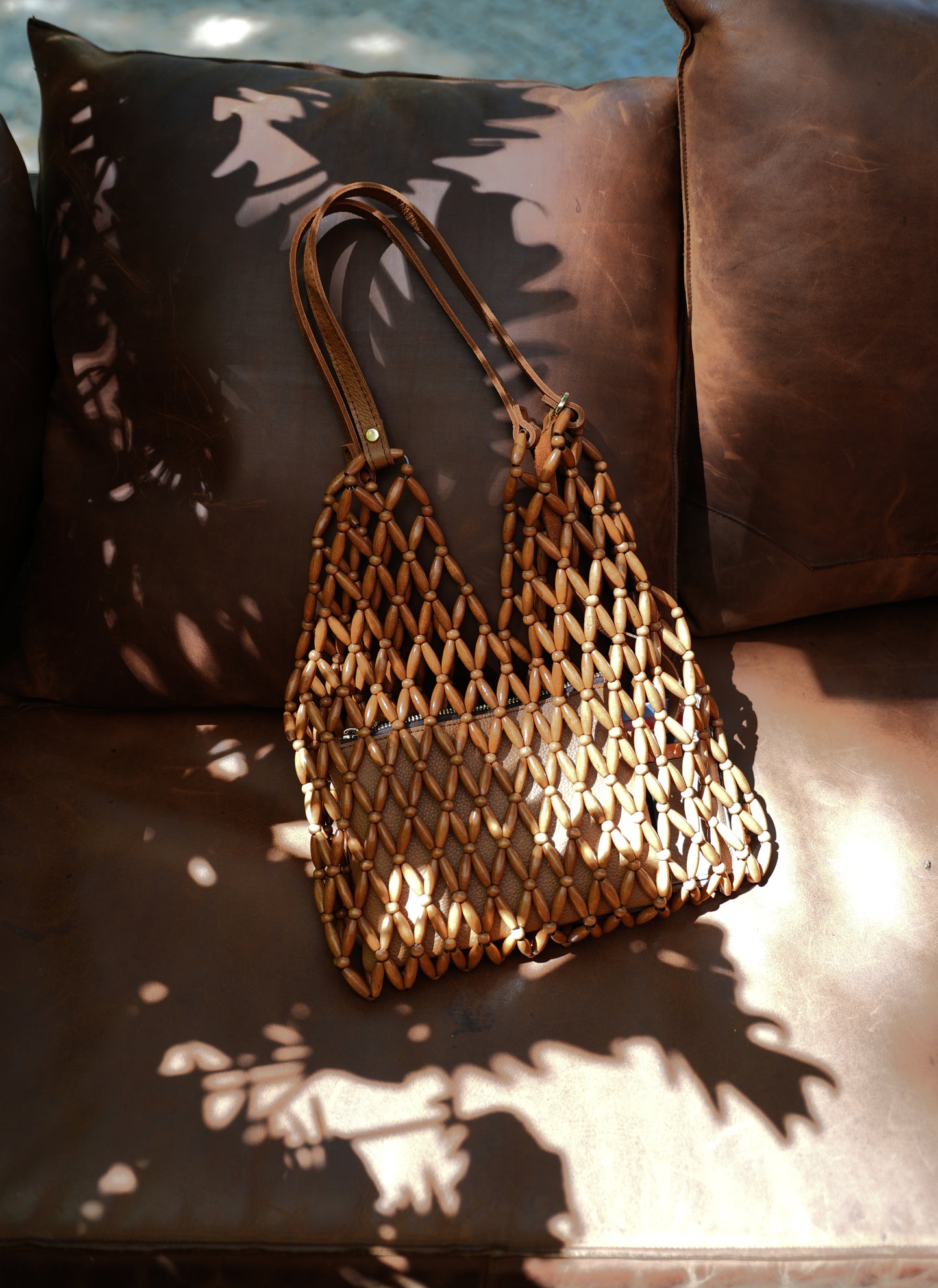 Supple beaded tote bag