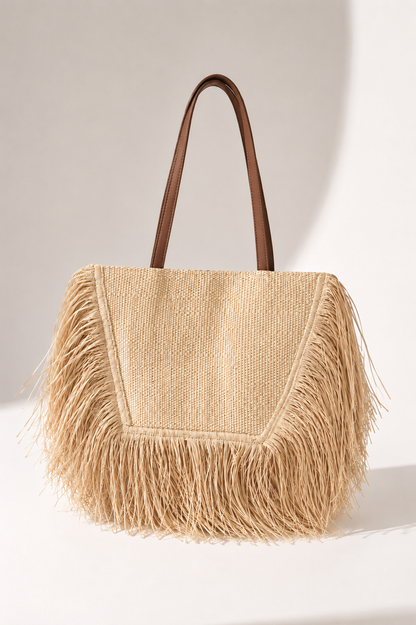 Fringed Raffia Tote Bag