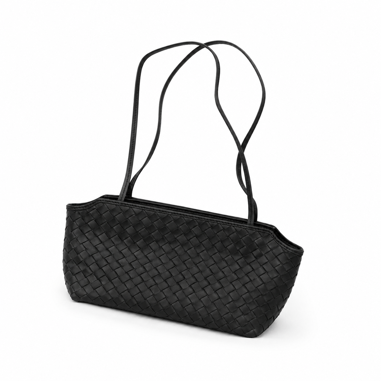 Woven Leather Shoulder Mini Tote Bag Black