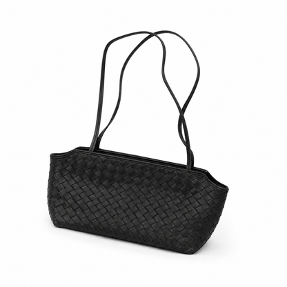 Woven Leather Shoulder Mini Tote Bag Black