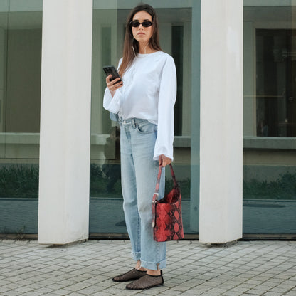 Ivy in Embossed Red Snake Cowhide Leather