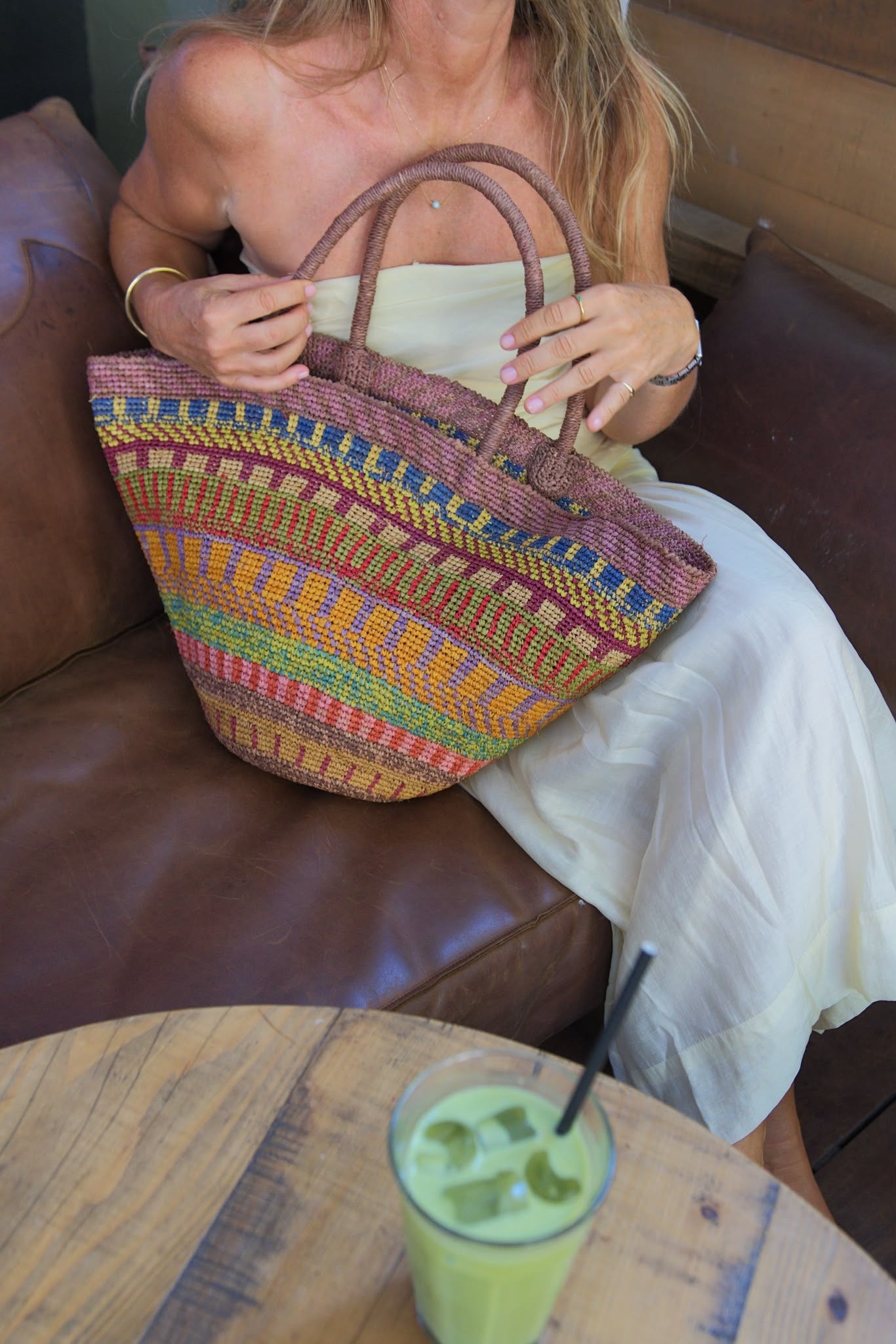Handwoven Multicolor Raffia Tote Bag