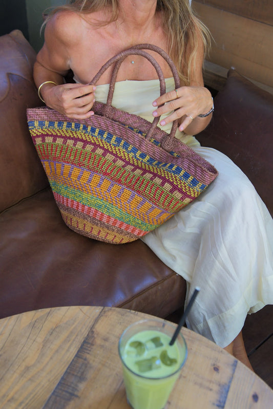 Handwoven Multicolor Raffia Tote Bag