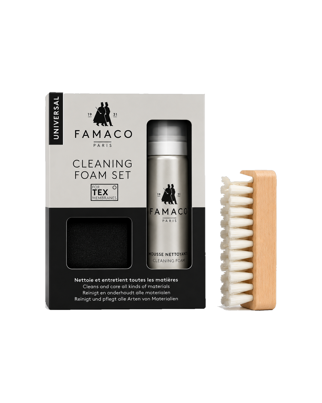 FAMACO Paris Cleaning Foam Set with cleaning foam, sponge and soft-bristle brush